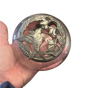 Vintage Pewter Hummingbird Glass Bowl Design